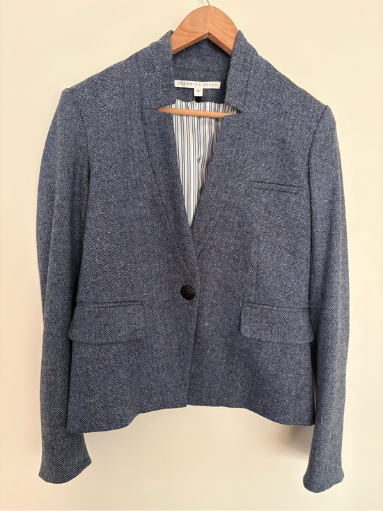 Veronica Beard Jackets & Blazers - Veronica Beard Celina Upcollar Dickey Herringbone Wool Blend Blazer Blue Sz 4
